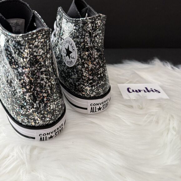Converse Chuck Taylor All Star Hi Black/Silver/White Glitter Sneaker SZ 6 A09270 - Picture 6 of 11